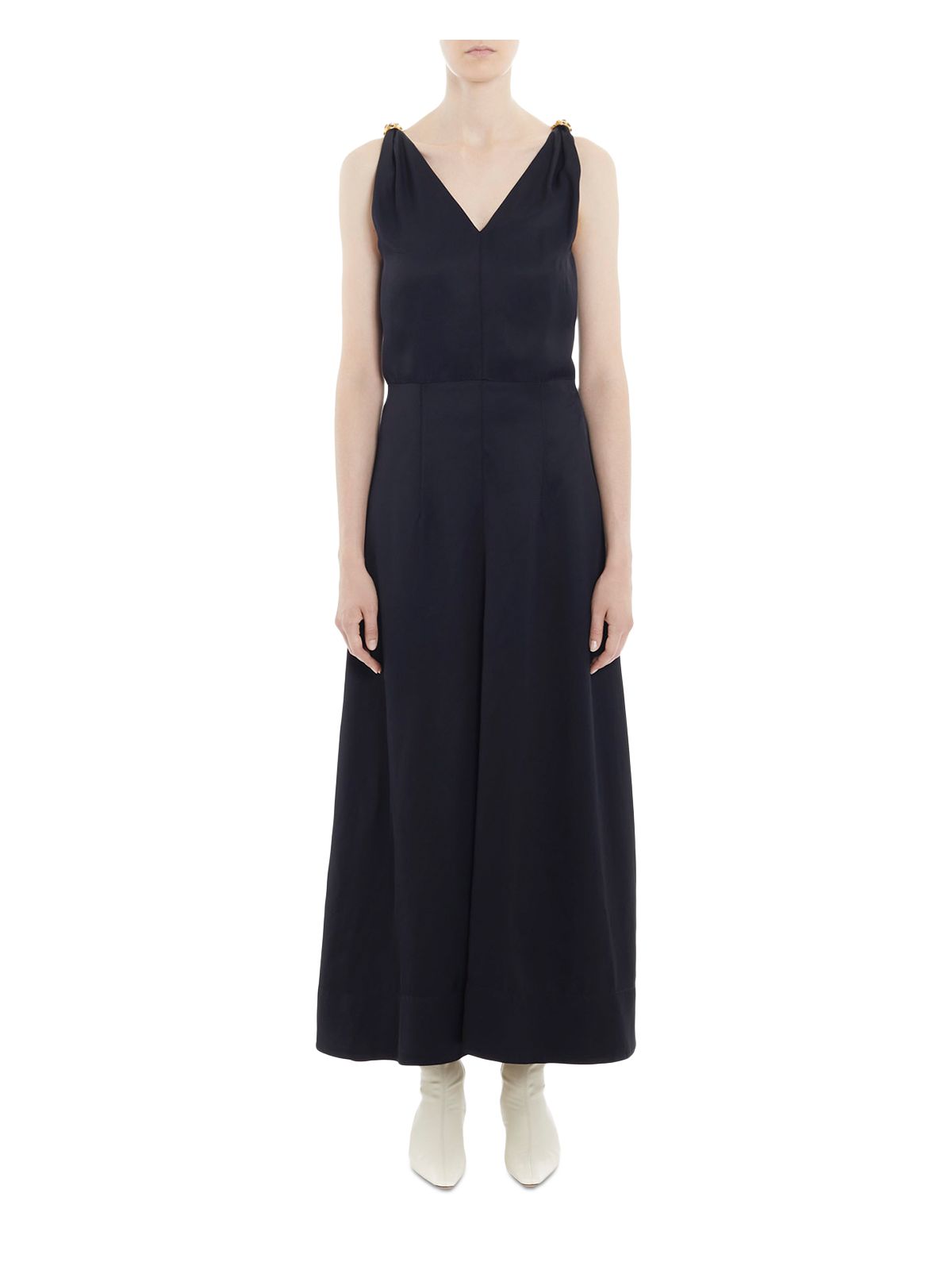 LANVIN Womens Black Zippered Lined Embellished Shoulder Straps Sleeveless V Neck Tea-Length Fit + Flare Dress 36