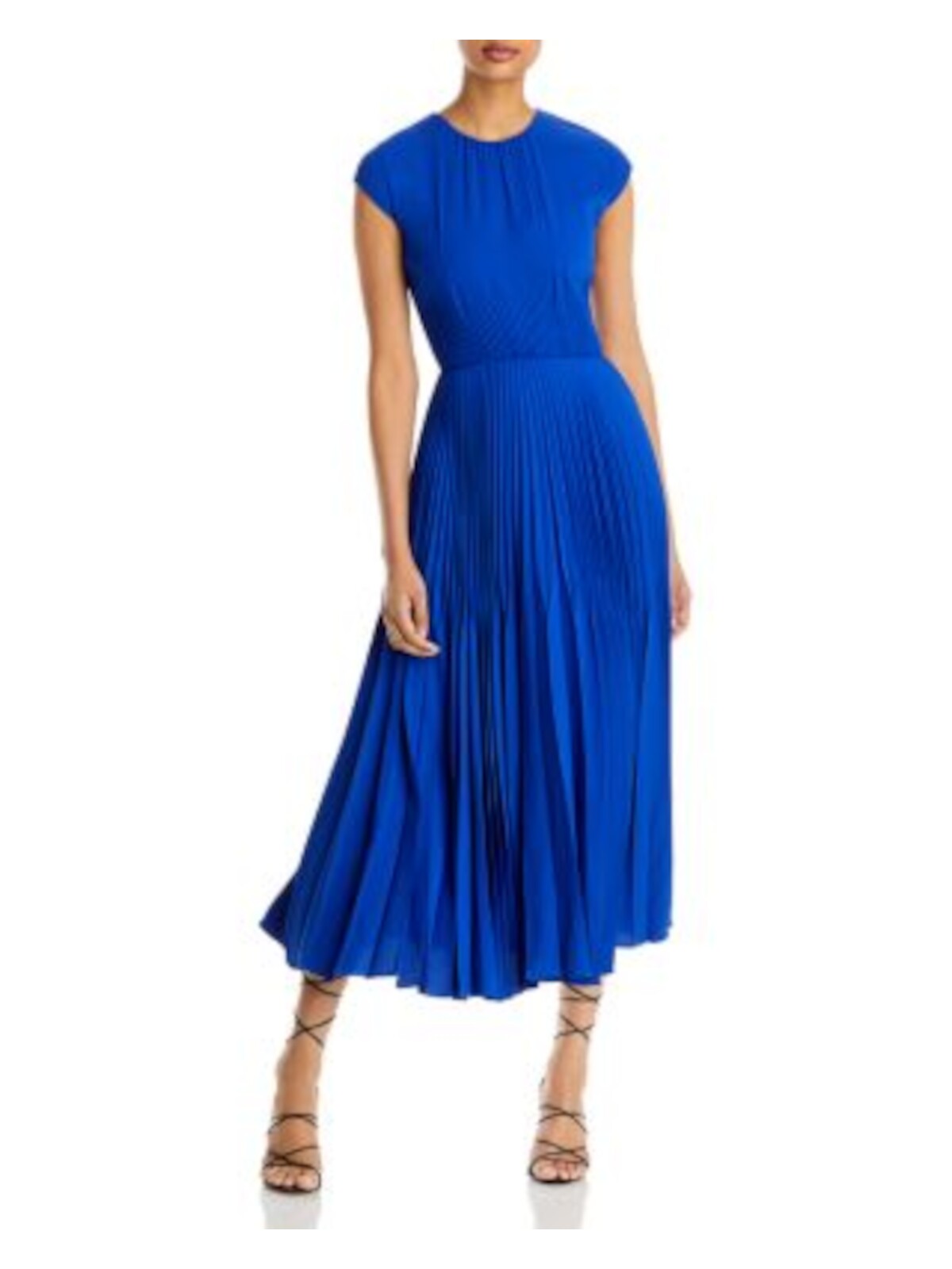 JASON WU Womens Blue Pleated Zippered Cap Sleeve Round Neck Maxi Party Sheath Dress 12