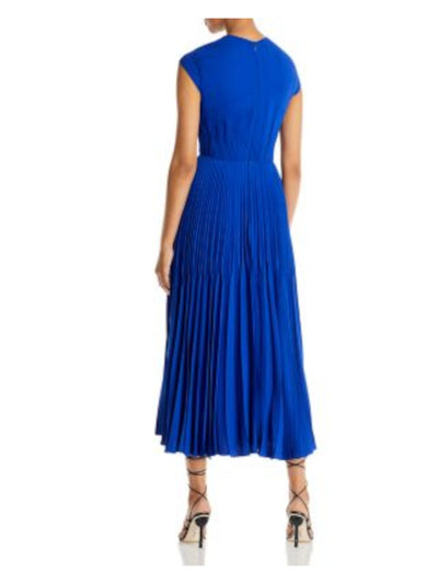 JASON WU Womens Blue Pleated Zippered Cap Sleeve Round Neck Maxi Party Sheath Dress 12