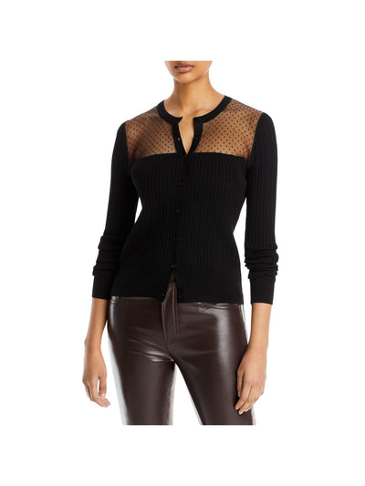JASON WU Womens Black Ribbed Long Sleeve Crew Neck Party Button Up Cardigan S