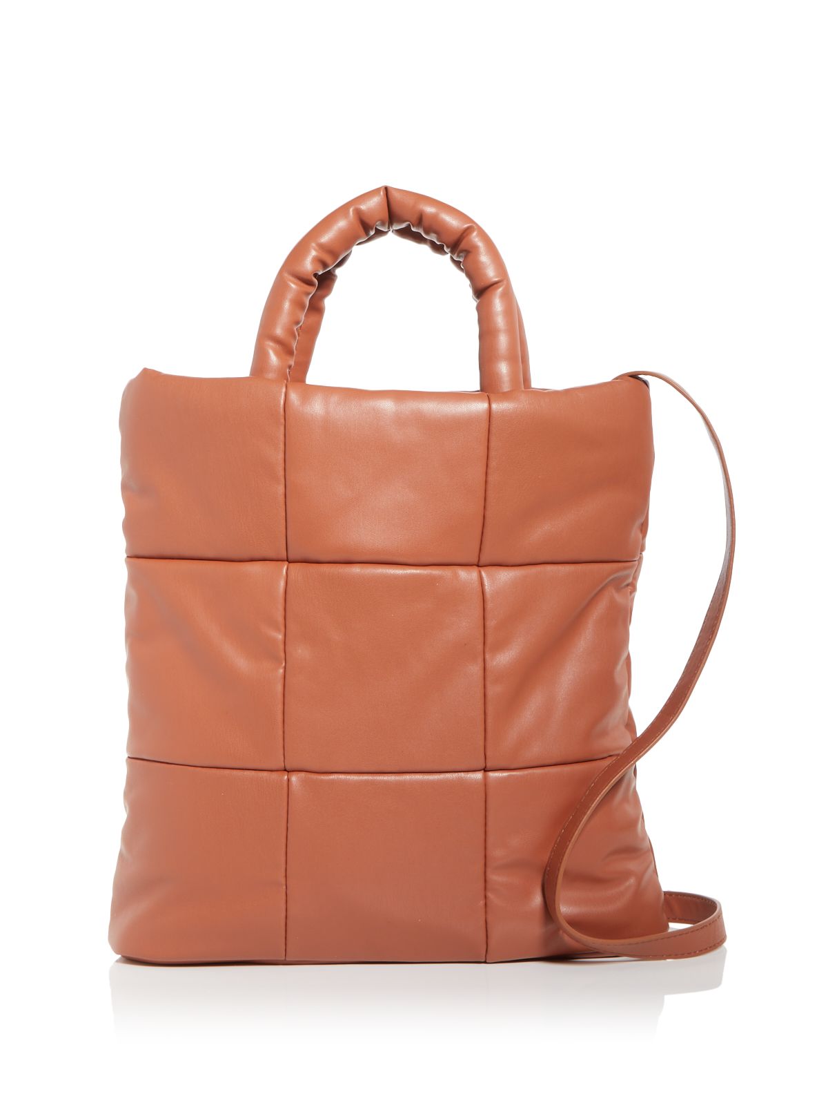AQUA Women's Brown Quilted Solid Double Flat Strap Crossbody Handbag Purse