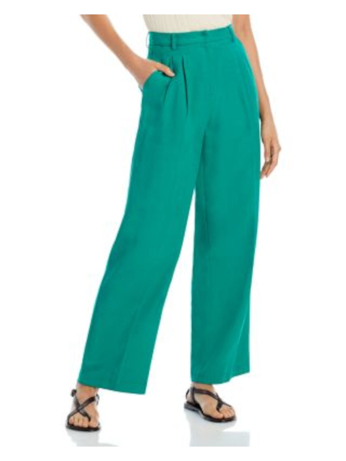 LUCY PARIS Womens Green Pleated Zippered Pocketed Belt Loops Wear To Work Wide Leg Pants S