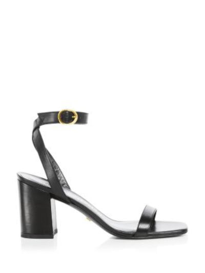 STUART WEITZMAN Womens Black Ankle Strap Padded Nearlybare Square Toe Block Heel Buckle Leather Heeled Sandal 7 B