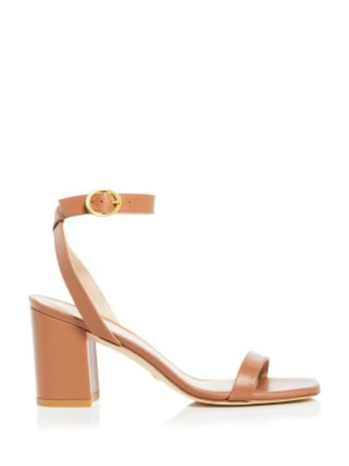 STUART WEITZMAN Womens Brown Ankle Strap Padded Nearlybare Square Toe Block Heel Buckle Leather Heeled Sandal 7 B