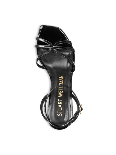 STUART WEITZMAN Womens Black Adjustable Ankle Strap Barelythere Square Toe Stiletto Buckle Leather Dress Heeled Sandal 5.5 B