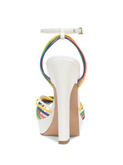 VERONICA BEARD Womens White Color Block Strappy Padded Ankle Strap Fletcher Square Toe Block Heel Buckle Leather Heeled Sandal 8 M