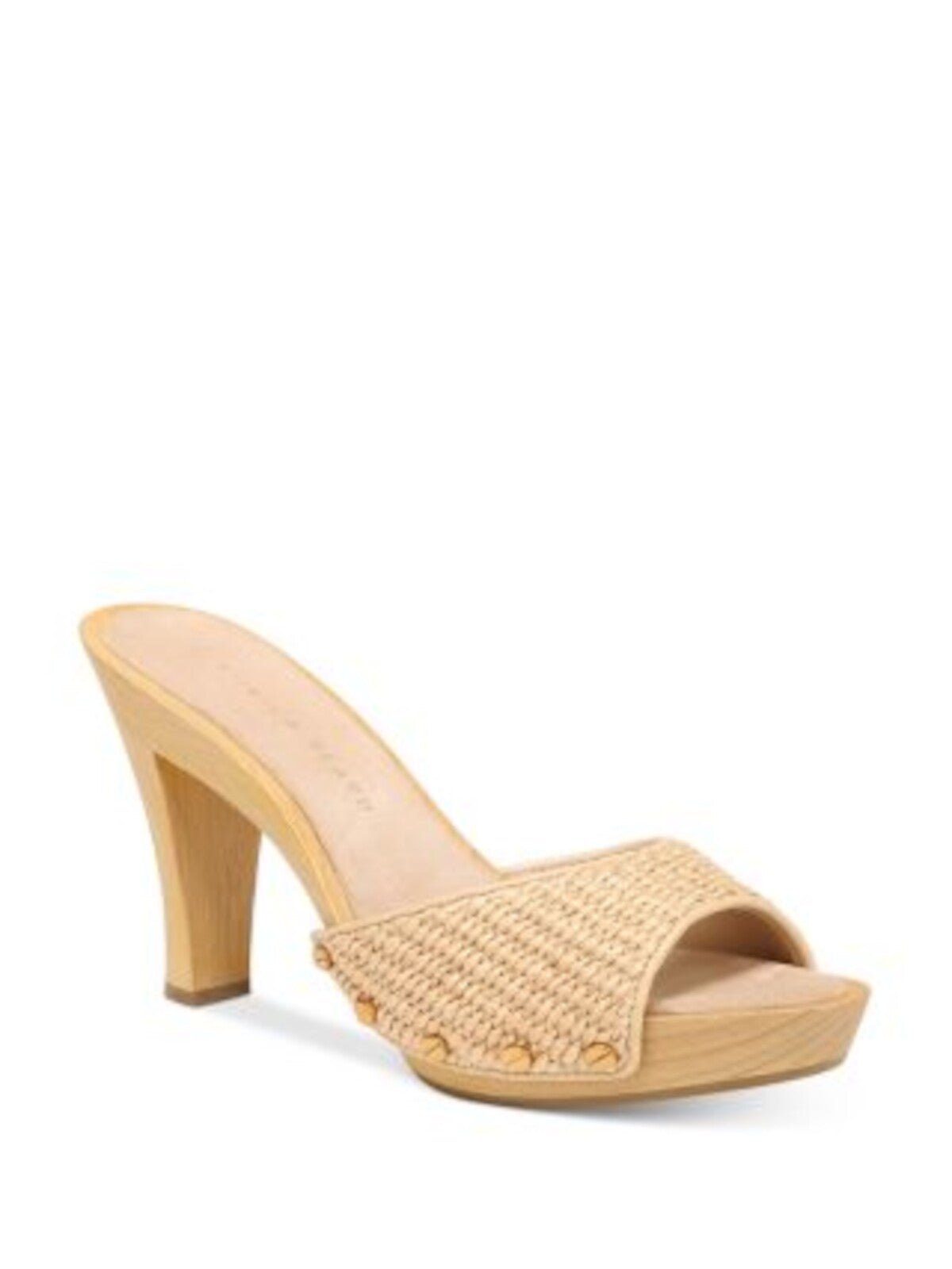 VERONICA BEARD Womens Beige Raffia Studded Padded Woven Layne Almond Toe Block Heel Slip On Heeled Sandal 7 M