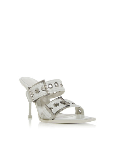 ALEXANDER MCQUEEN Womens White Grommets Padded Square Toe Stiletto Buckle Leather Heeled Sandal 39.5