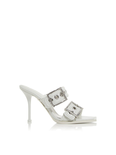 ALEXANDER MCQUEEN Womens White Grommets Padded Square Toe Stiletto Buckle Leather Heeled Sandal 40