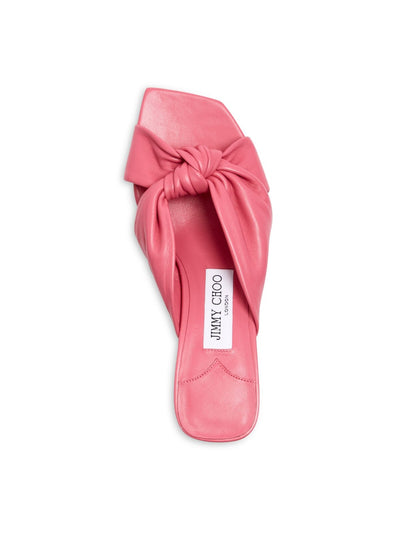 JIMMY CHOO Womens Pink Knot Detail Padded Avenue 50 Square Toe Kitten Heel Slip On Leather Dress Heeled Sandal 36