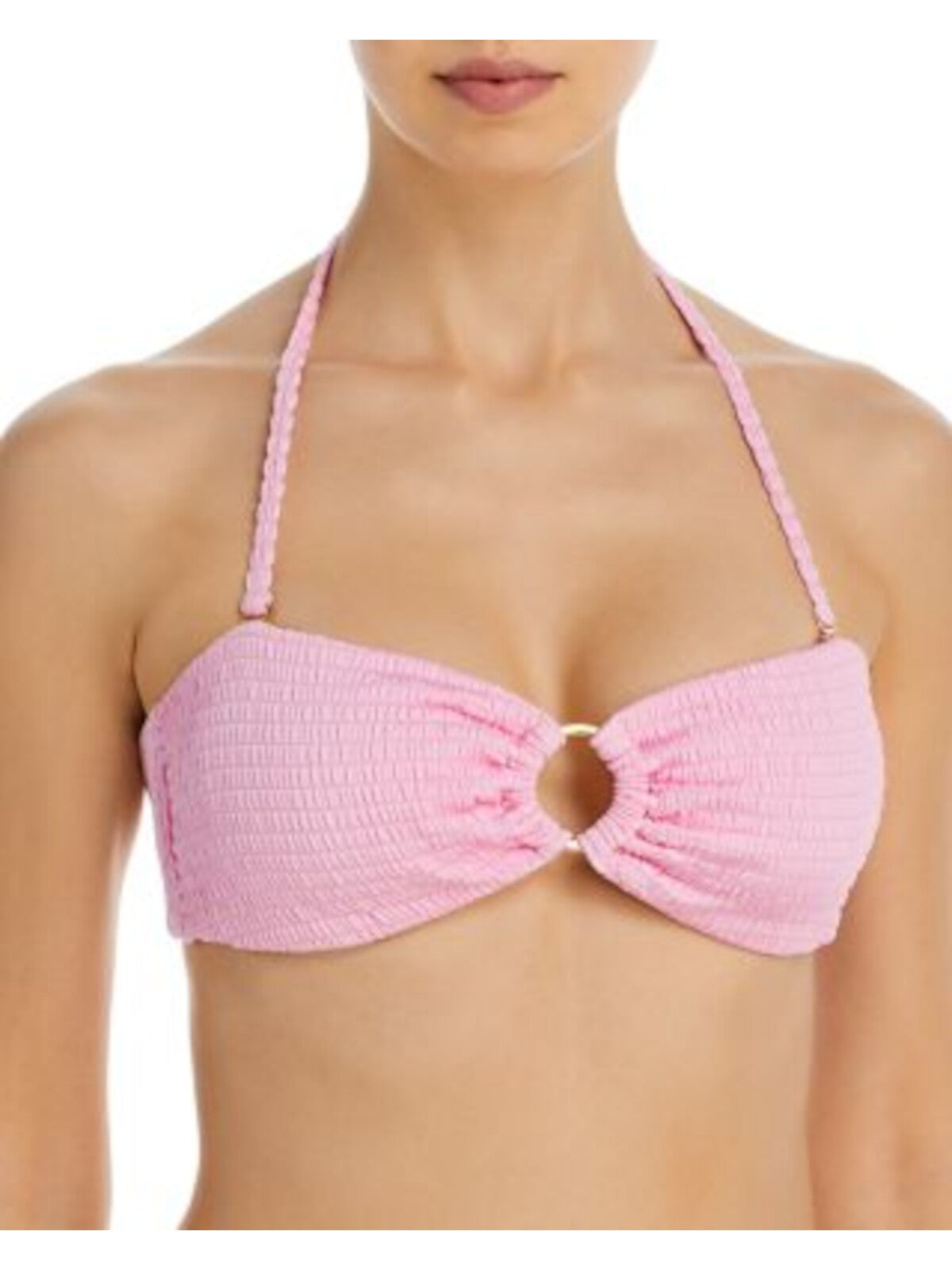 AQUA SWIM Women's Pink Stretch Ring Tie Bandeau Swimwear Top M