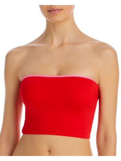 AQUA SWIM Women's Red Color Block Stretch Strapless Lace Up Tankini Swimsuit Top XS