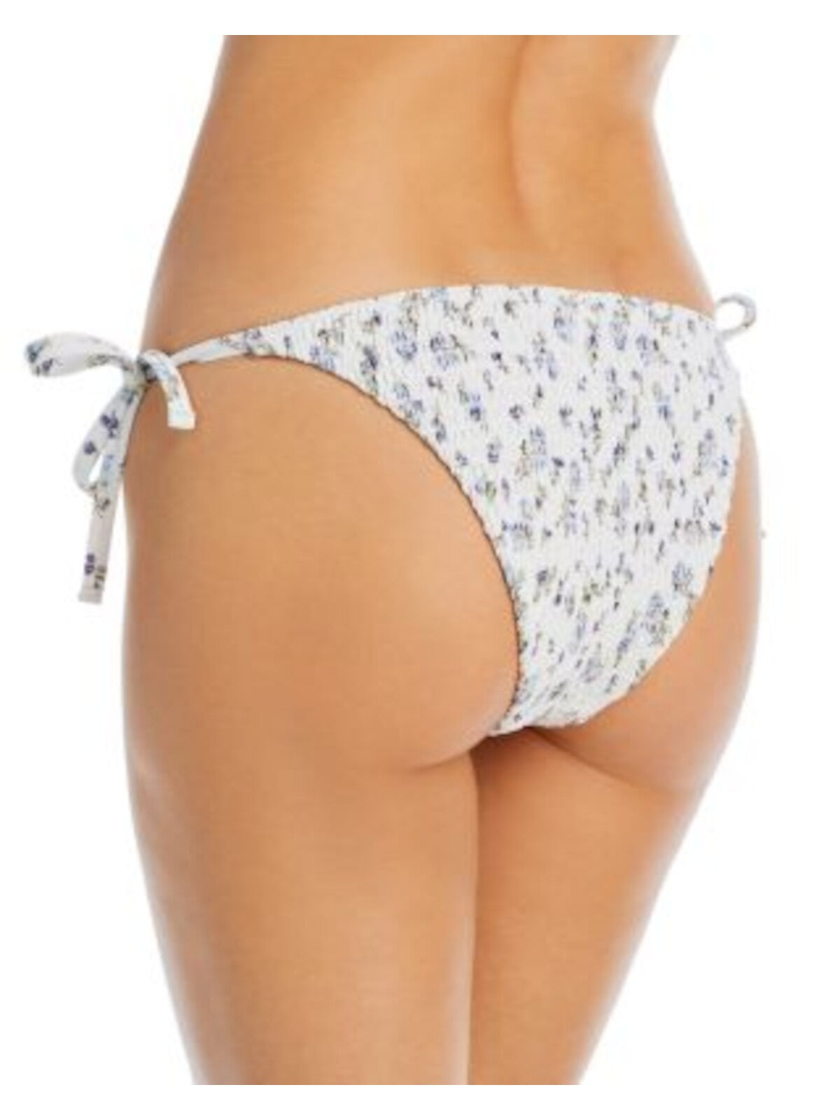 AQUA SWIM Women's White Floral Stretch Elastic Tie Smocked Bikini Swimsuit Bottom XS