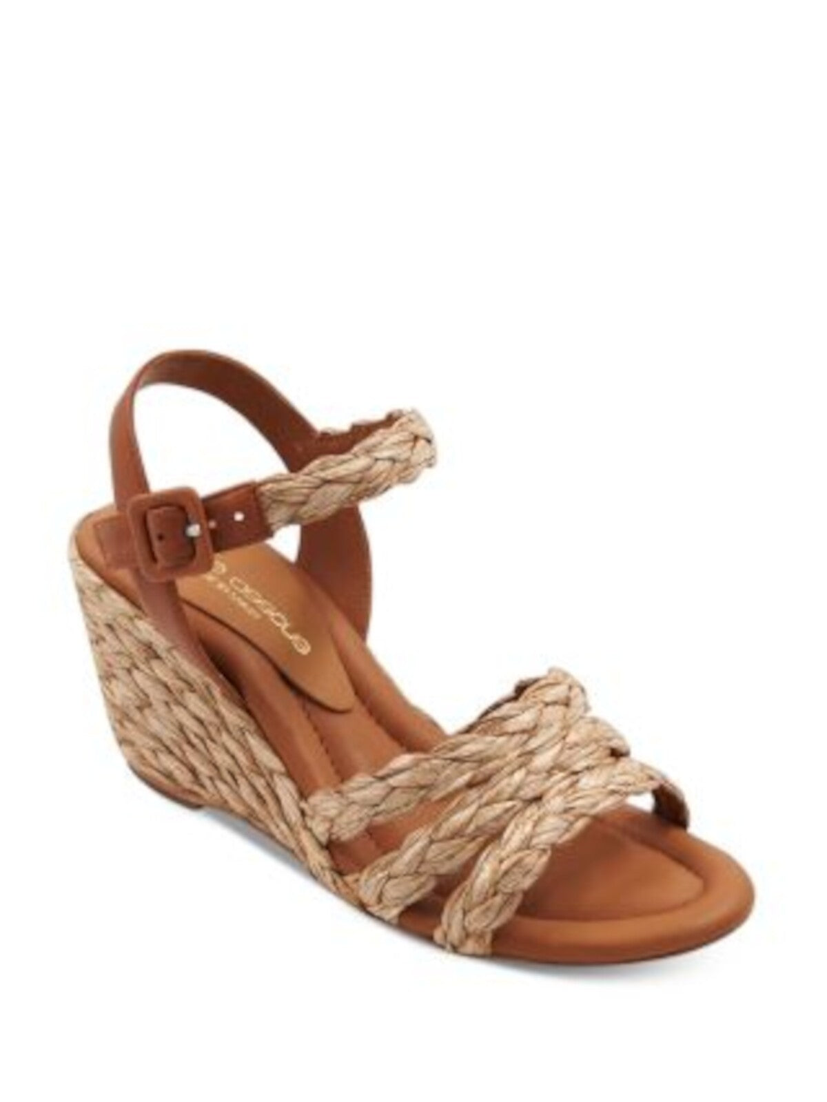 ANDRE ASSOUS Womens Beige Raffia Ankle Strap Padded Milena Open Toe Wedge Buckle Espadrille Shoes 38