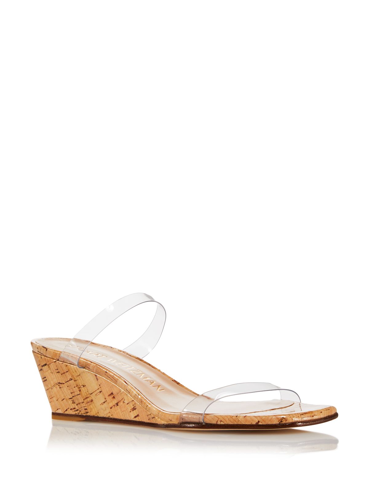 STUART WEITZMAN Womens Clear Clear Cork Wedge Comfort Padded Aleena Square Toe Wedge Slip On Slide Sandals Shoes 6.5 B