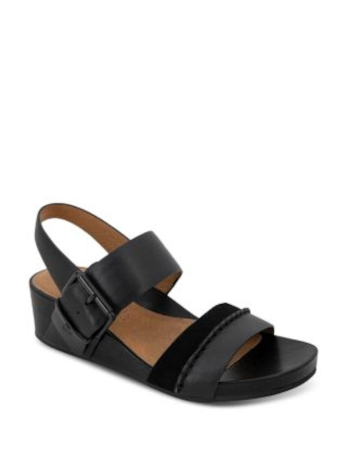 GENTLE SOULS KENNETH COLE Womens Black Cushioned Giulia Open Toe Wedge Buckle Leather Slingback Sandal 8.5