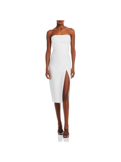 AMANDA UPRICHARD Womens Ivory Zippered Lined Bow Back High Slit Sleeveless Strapless Below The Knee Evening Body Con Dress M