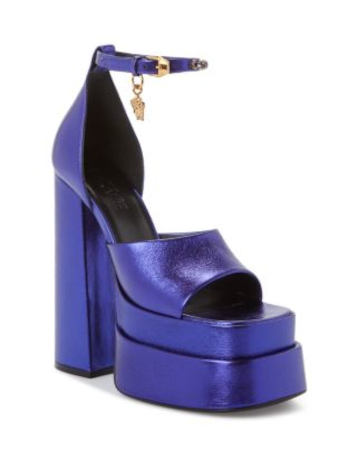 VERSACE Womens Purple 3" Platform Charm Accent Jeweled Strap Ankle Strap Medusa Aevitas Square Toe Block Heel Buckle Leather Dress Sandals Shoes 40