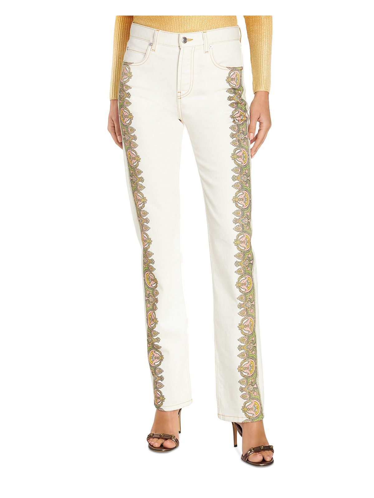 ETRO Womens White Zippered Pocketed Straight Leg High Waist Jeans 26