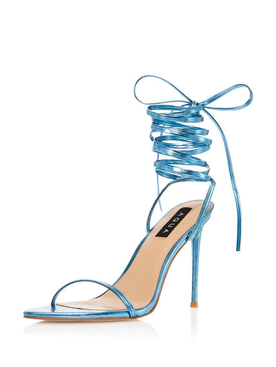 AQUA Womens Blue Wrapping Ankle Straps Padded Mandy Pointed Toe Stiletto Lace-Up Heeled Sandal 7 M