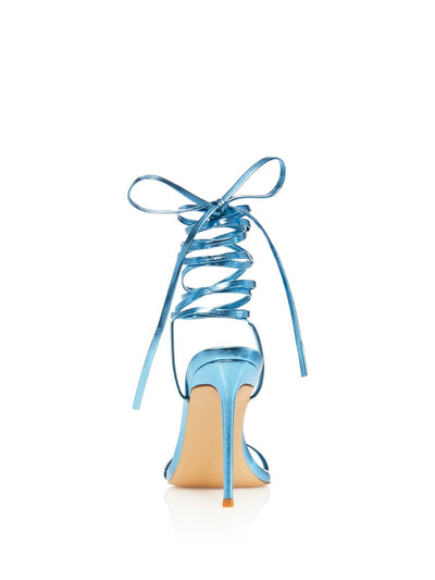 AQUA Womens Blue Wrapping Ankle Straps Padded Mandy Pointed Toe Stiletto Lace-Up Heeled Sandal 5.5 M