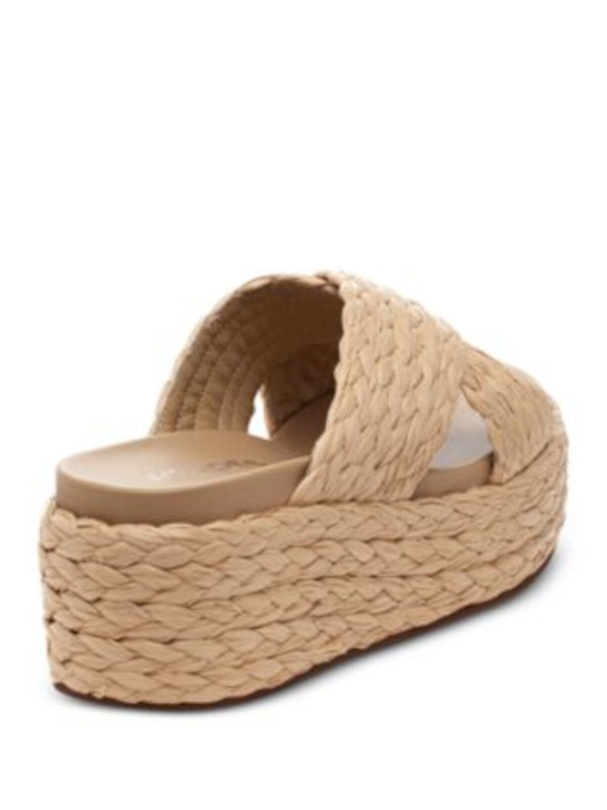 J SLIDES Womens Beige Raffia Comfort Cushioned Quiver Round Toe Wedge Slip On Slide Sandals Shoes 8 M