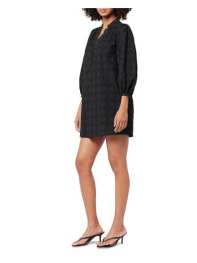 JOIE Womens Black Embellished Lined Pullover 3/4 Sleeve V Neck Mini Shift Dress S