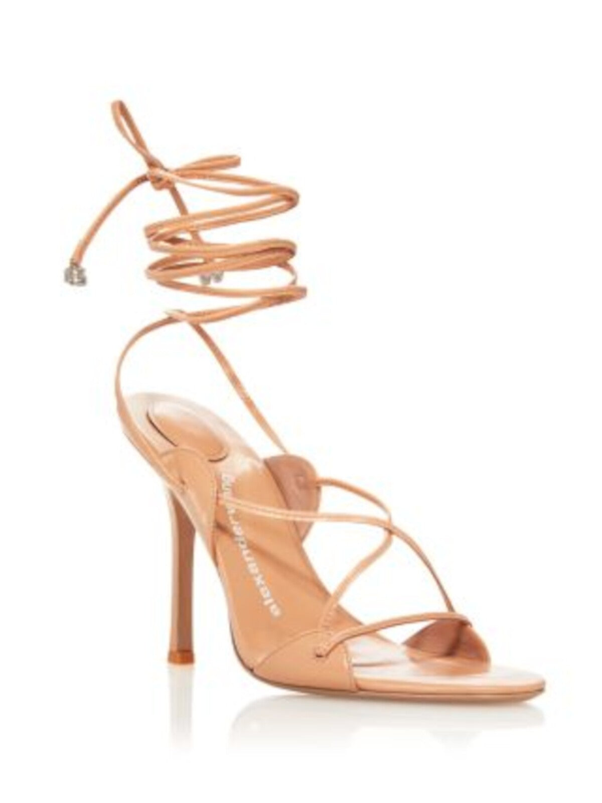 ALEXANDER WANG Womens Beige Ankle Wrap Tie With Logo Embellishments Strappy Padded Lucienne 105 Almond Toe Stiletto Lace-Up Leather Dress Heeled Sandal 39.5