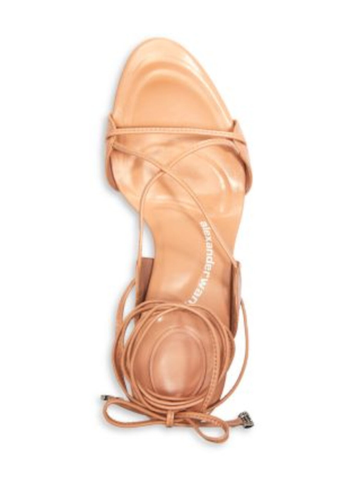 ALEXANDER WANG Womens Beige Ankle Wrap Tie With Logo Embellishments Strappy Padded Lucienne 105 Almond Toe Stiletto Lace-Up Leather Dress Heeled Sandal 37.5
