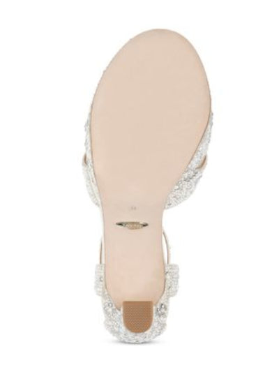 BADGLEY MISCHKA Womens Ivory 1-1/2" Platform Padded Ankle Strap Embellished Fizzy Open Toe Block Heel Buckle Dress Heeled