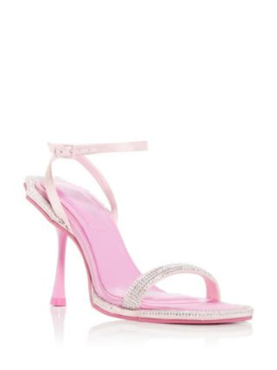 JOHNATHAN SIMKHAI Womens Pink Padded Embellished Ankle Strap Icon Square Toe Flare Buckle Heeled Sandal 41