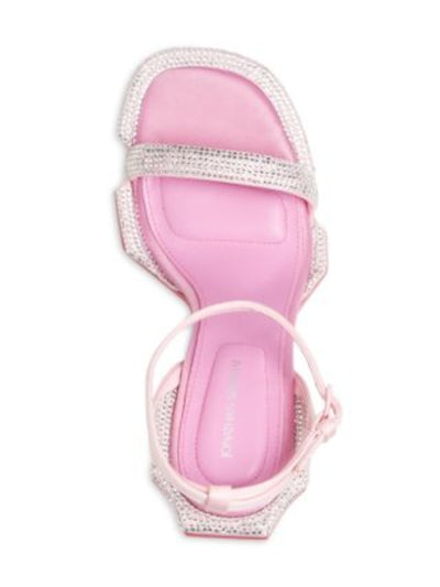 JOHNATHAN SIMKHAI Womens Pink Padded Embellished Ankle Strap Icon Square Toe Flare Buckle Heeled Sandal 39