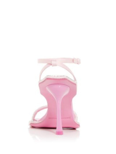 JOHNATHAN SIMKHAI Womens Pink Padded Embellished Ankle Strap Icon Square Toe Flare Buckle Heeled Sandal 39