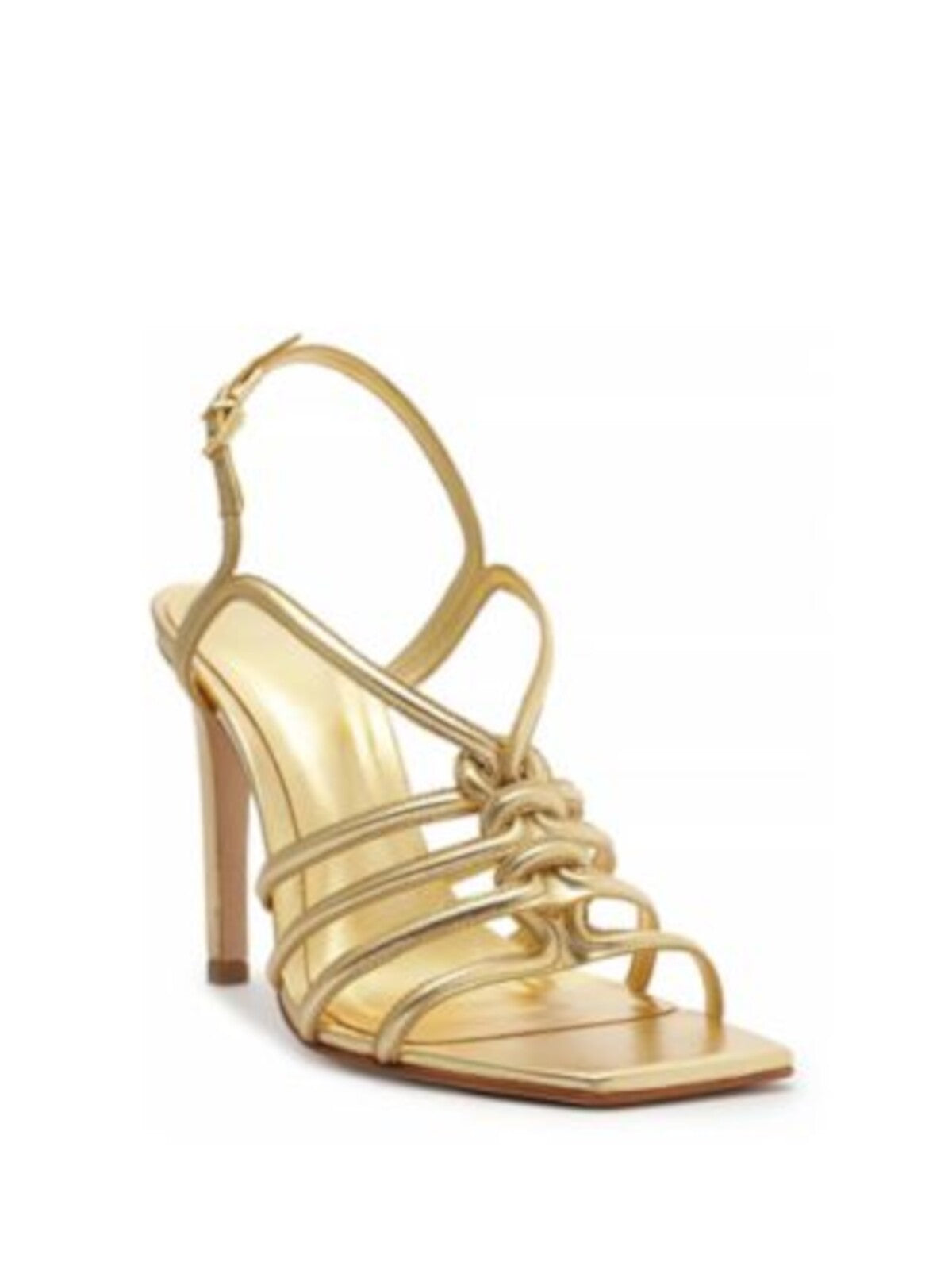 SCHUTZ Womens Gold Knotted Strappy Woven Octavia Open Toe Stiletto Buckle Leather Dress Slingback Sandal 7.5 B