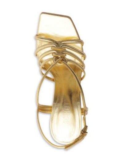 SCHUTZ Womens Gold Knotted Strappy Woven Octavia Open Toe Stiletto Buckle Leather Dress Slingback Sandal 7.5 B