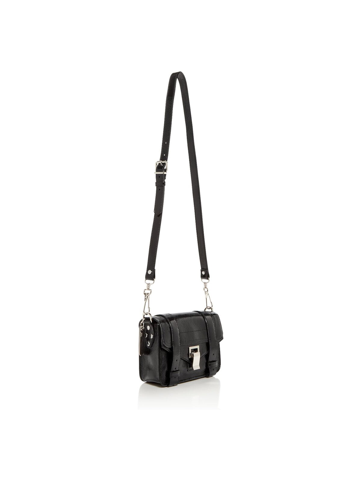 PROENZA SCHOULER Women's Black Solid Silver-Tone Hardware Crinkled Adjustable Strap Crossbody Handbag Purse