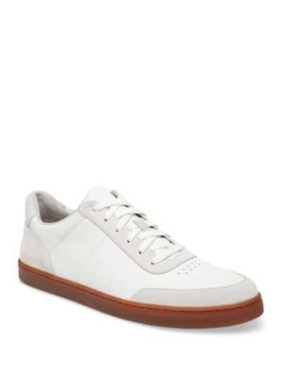 VINCE. Mens White Mixed Media Logo Accents Padded Perforated Noel Round Toe Lace-Up Leather Sneakers Shoes 11.5 M