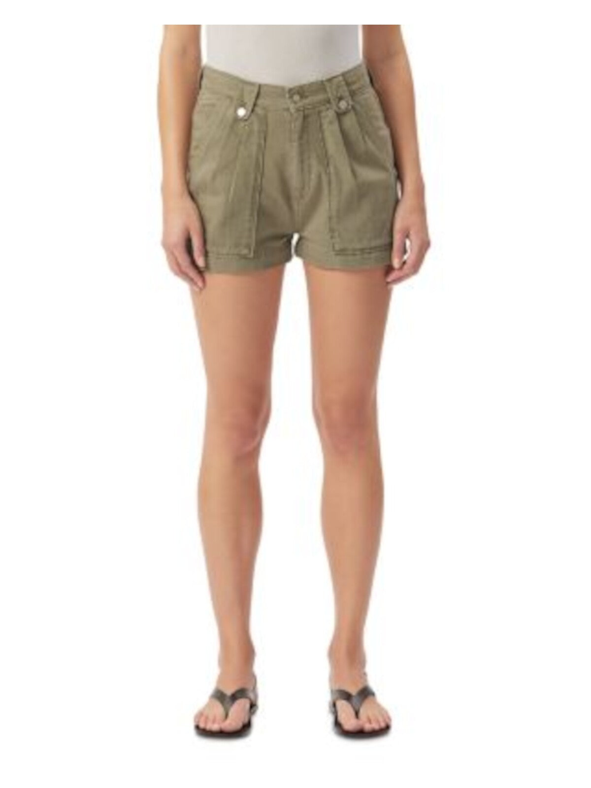 DL1961 Womens Green Pleated Zippered Pocketed Shorts Shorts L