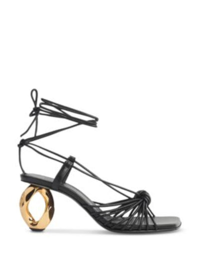 JW ANDERSON Womens Black Ankle Wrap Knotted Padded Strappy Lamb Square Toe Sculpted Heel Lace-Up Leather Heeled Sandal 36