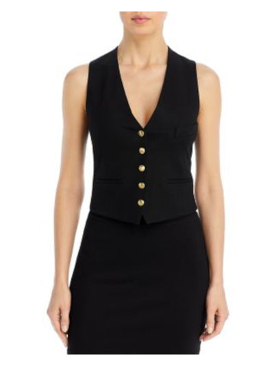 ROSETTA GETTY Womens Black Lined Button Front Faux Pockets Wear To Work Vest Jacket M