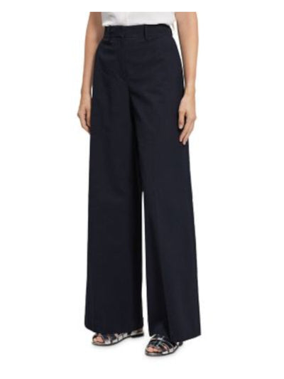 THEORY Womens Navy Zippered Pocketed Seersucker Belt Loops Wear To Work High Waist Pants 2