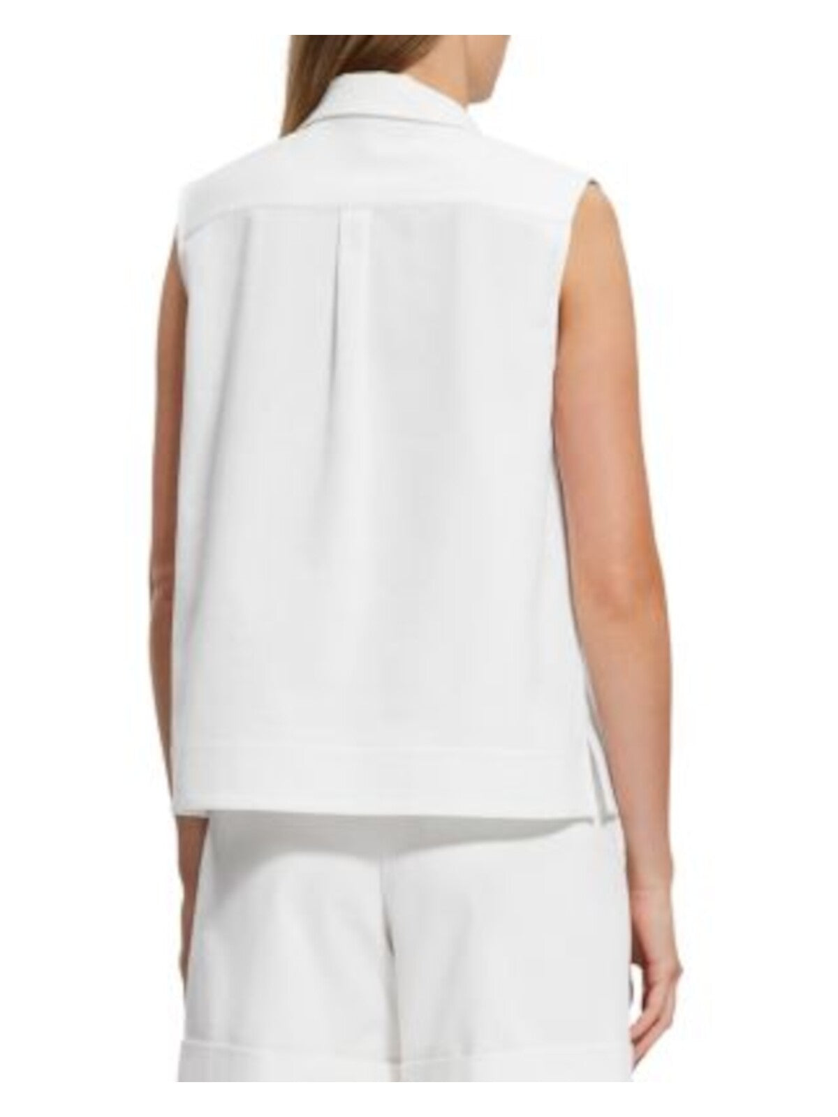 THEORY Womens White Sleeveless Collared Polo Top P