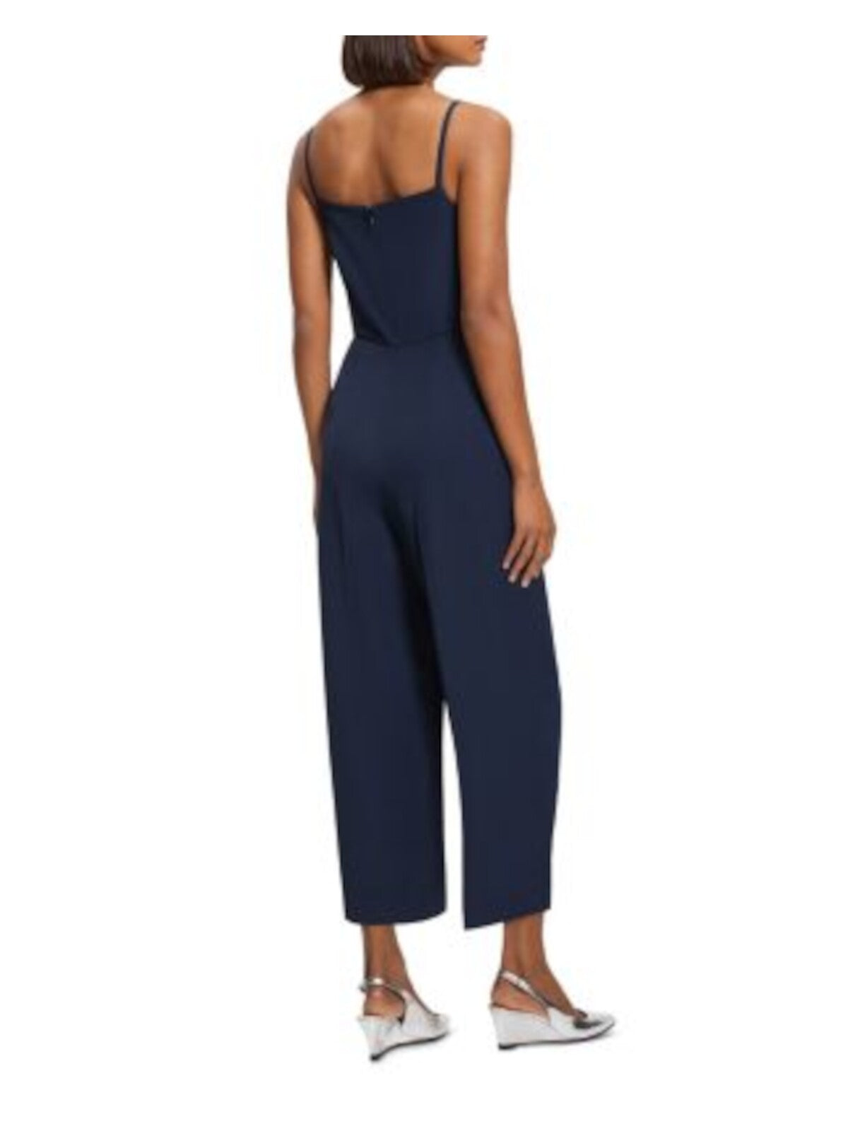 THEORY Womens Navy Zippered Pocketed Spaghetti Strap Square Neck Cropped Jumpsuit 4