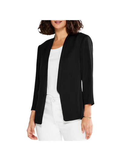 NIC+ZOE Womens Black Open Front Unlined Bracelet Sleeves Shoulder Pads Wear To Work Blazer Jacket 12