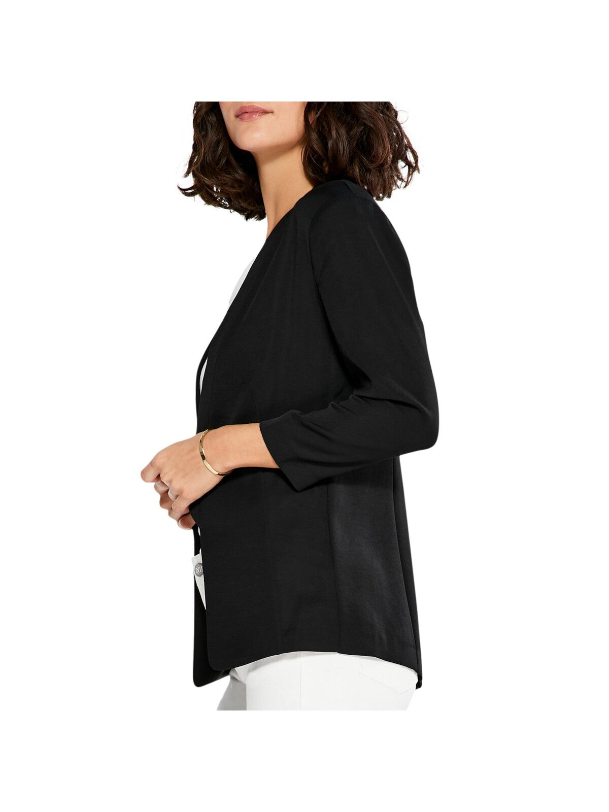 NIC+ZOE Womens Black Open Front Unlined Bracelet Sleeves Shoulder Pads Wear To Work Blazer Jacket 8