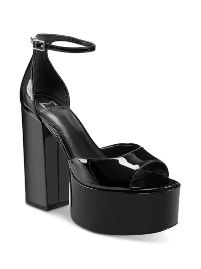 MARC FISHER LTD Womens Black 2" Platform Ankle Strap Cushioned Midella Square Toe Block Heel Buckle Leather Dress Heeled Sandal 7 M