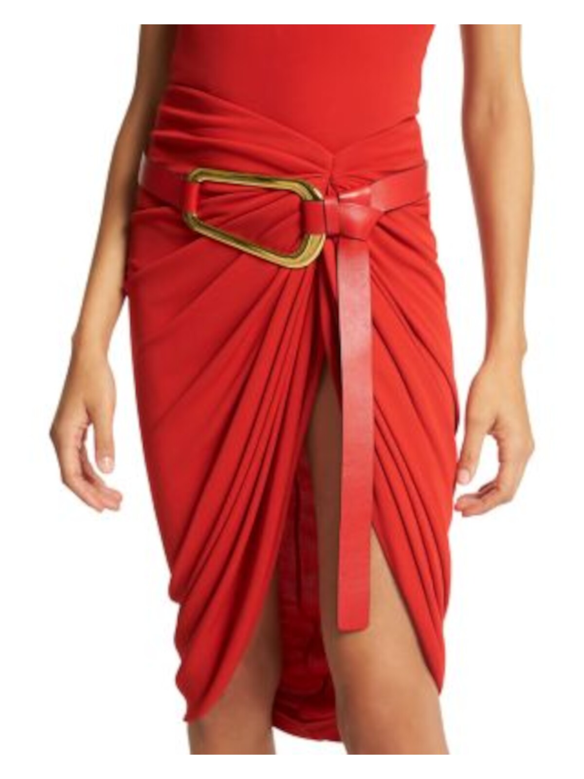 MICHAEL KORS COLLECTION Womens Red Tie Gold Tone Hardware Cow Leather Dress Belt L