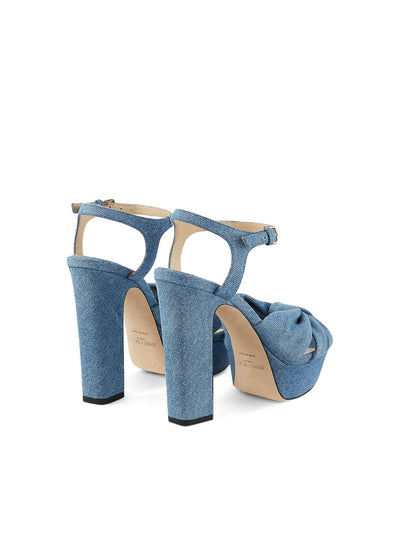 JIMMY CHOO Womens Blue 1" Platform Adjustable Ankle Strap Heloise 120 Peep Toe Block Heel Buckle Heeled Sandal 37.5
