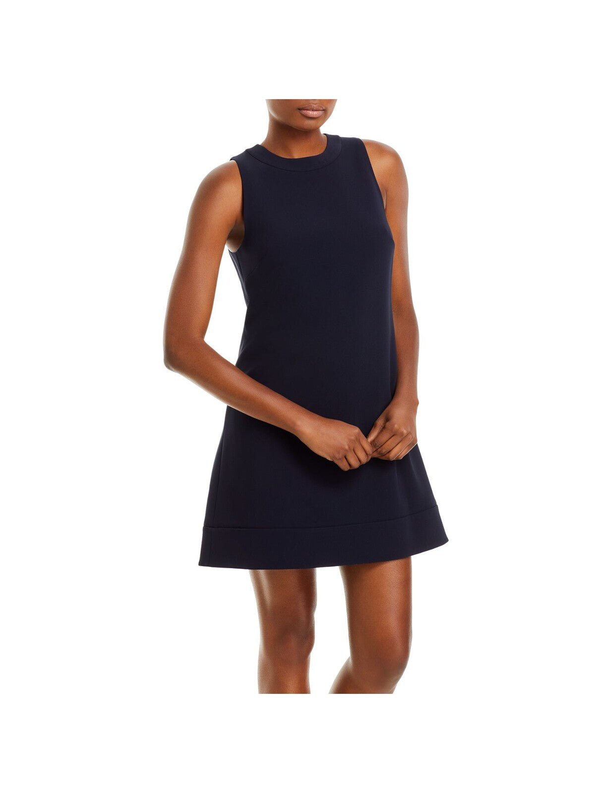 THEORY Womens Navy Zippered Lined Sleeveless Round Neck Short Shift Dress 4