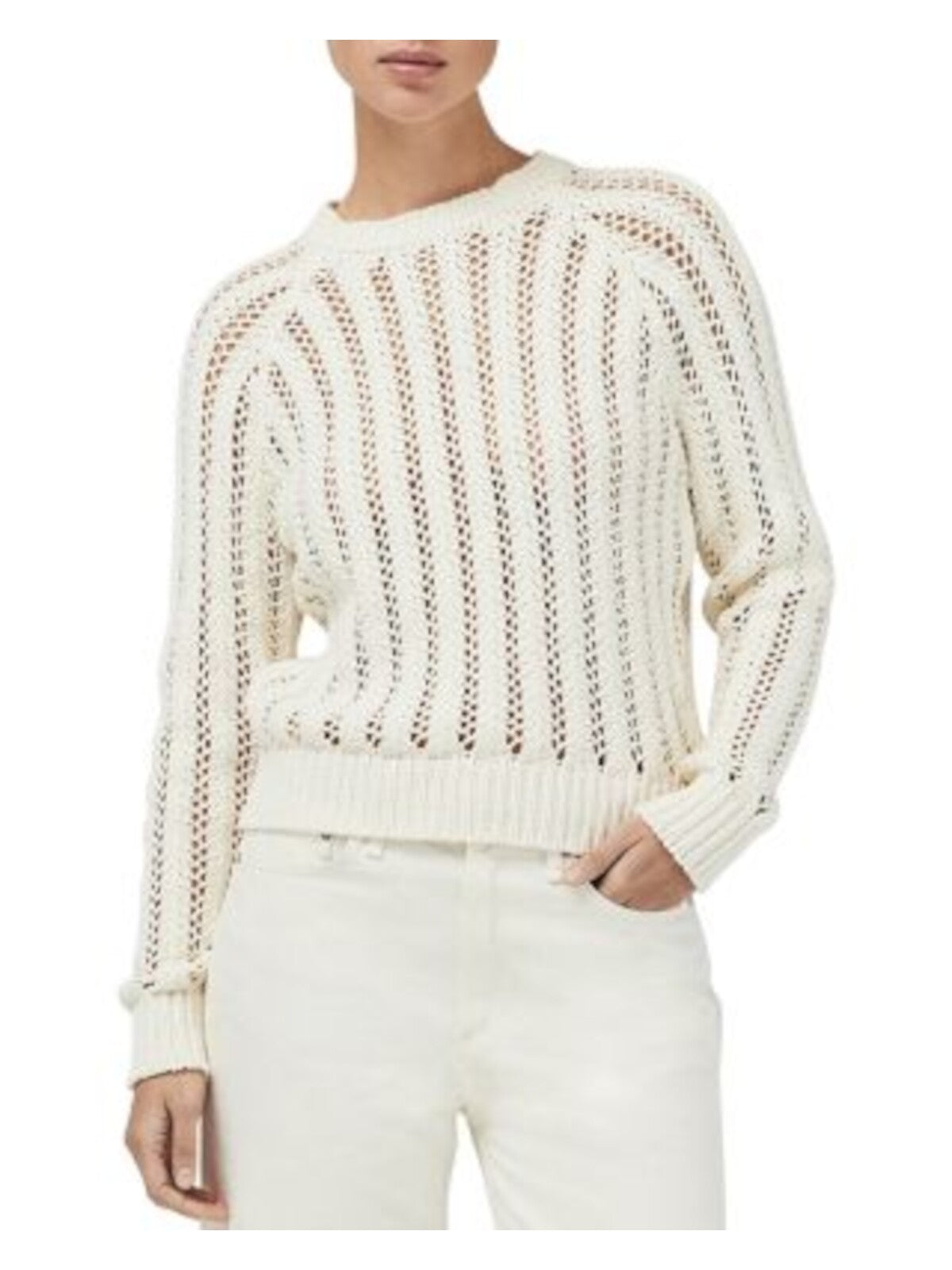 RAG & BONE Womens Ivory Long Sleeve Crew Neck Sweater L